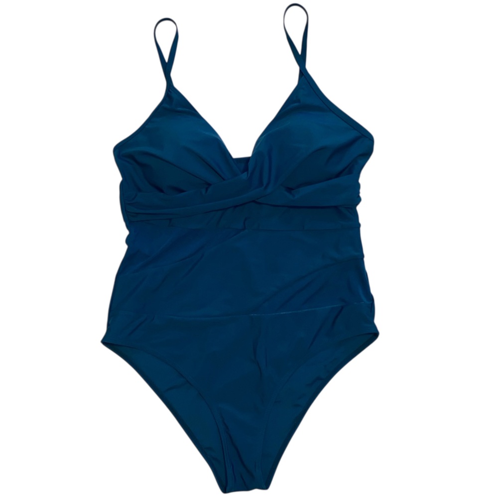 Teal Blue One Piece Swimsuit with Mesh Accents